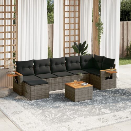 8-Piece Garden Sofa Set Outdoor Patio Lounge Couch Wicker Rattan Furniture Grey - Image 2