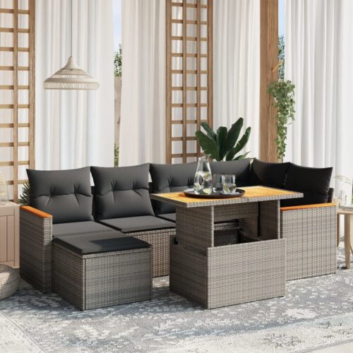 7-Piece Garden Sofa Set Outdoor Patio Lounge Wicker Rattan Furniture Setting Grey - Image 2