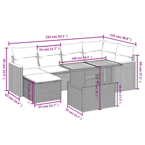 7-Piece Garden Sofa Set Outdoor Patio Lounge Wicker Rattan Furniture Setting Grey - Image 3
