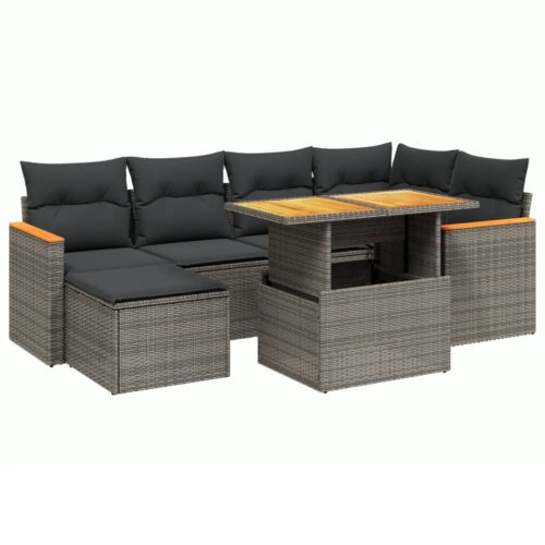 7-Piece Garden Sofa Set Outdoor Patio Lounge Wicker Rattan Furniture Setting Grey - Image 5