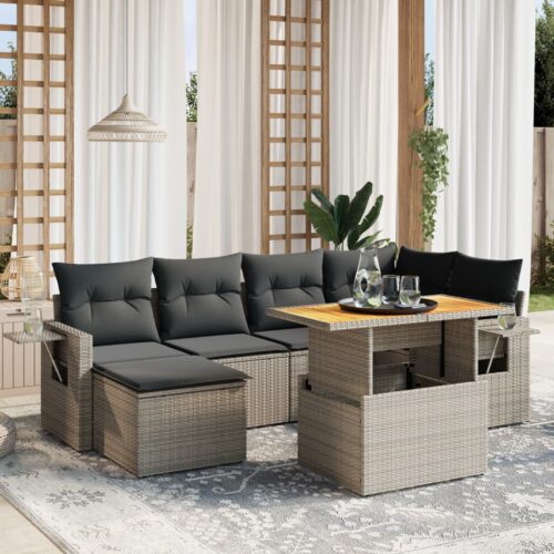 7-Piece Garden Sofa Set Outdoor Patio Lounge Wicker Rattan Furniture Setting Grey - Image 2