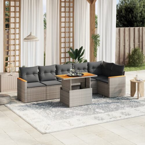 7-Piece Garden Sofa Set Outdoor Patio Lounge Wicker Rattan Furniture Setting Grey - Image 2