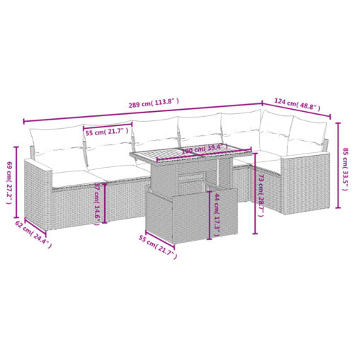 7-Piece Garden Sofa Set Outdoor Patio Lounge Wicker Rattan Furniture Setting Grey - Image 3