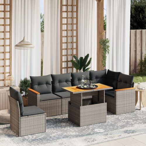 7-Piece Garden Sofa Set Outdoor Patio Lounge Wicker Rattan Furniture Setting Grey - Image 2
