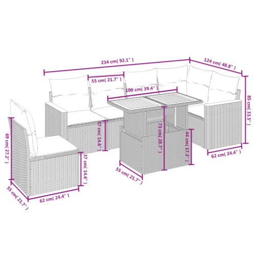 7-Piece Garden Sofa Set Outdoor Patio Lounge Wicker Rattan Furniture Setting Grey - Image 3