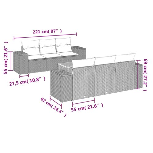 7-Piece Garden Sofa Set Outdoor Patio Lounge Wicker Rattan Furniture Setting Grey - Image 3