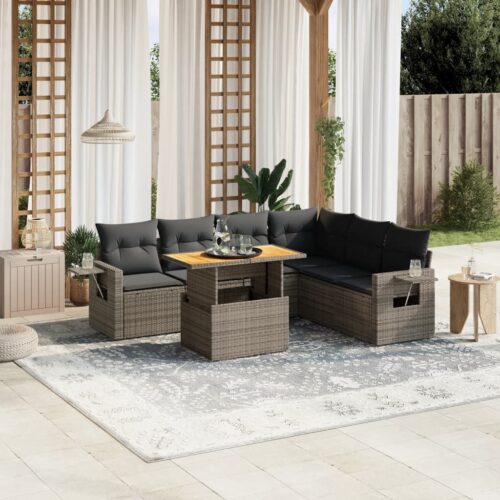 7-Piece Garden Sofa Set Outdoor Patio Lounge Wicker Rattan Furniture Setting Grey - Image 2