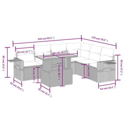 7-Piece Garden Sofa Set Outdoor Patio Lounge Wicker Rattan Furniture Setting Grey - Image 3