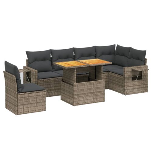 7-Piece Garden Sofa Set Outdoor Patio Lounge Wicker Rattan Furniture Setting Grey