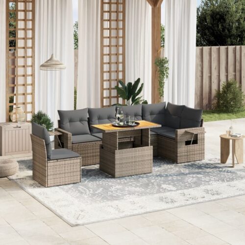 7-Piece Garden Sofa Set Outdoor Patio Lounge Wicker Rattan Furniture Setting Grey - Image 2