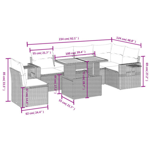 7-Piece Garden Sofa Set Outdoor Patio Lounge Wicker Rattan Furniture Setting Grey - Image 3