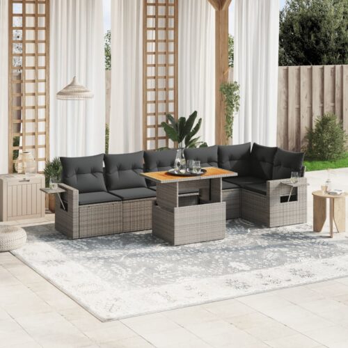 7-Piece Garden Sofa Set Outdoor Patio Lounge Wicker Rattan Furniture Setting Grey - Image 2