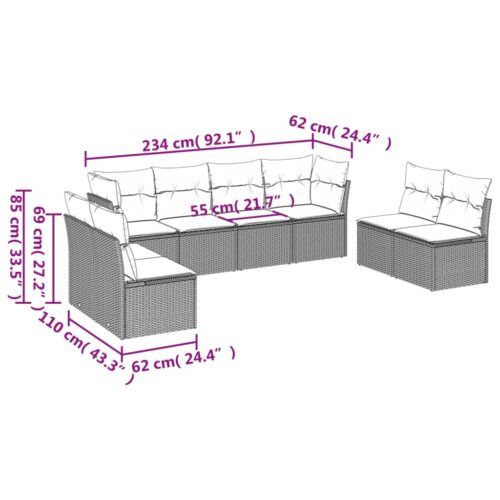 8-Piece Garden Sofa Set Outdoor Patio Lounge Couch Wicker Rattan Furniture Grey - Image 3