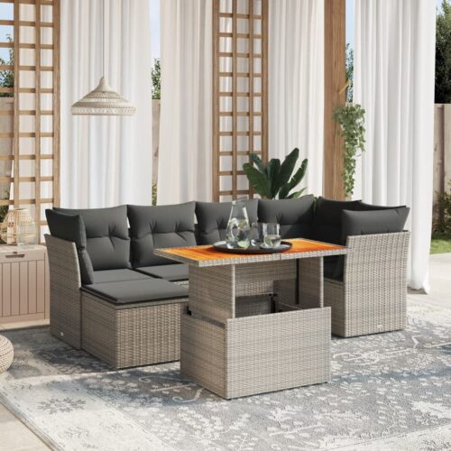 7-Piece Garden Sofa Set Outdoor Patio Lounge Wicker Rattan Furniture Setting Grey - Image 2