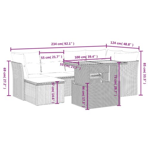 7-Piece Garden Sofa Set Outdoor Patio Lounge Wicker Rattan Furniture Setting Grey - Image 3