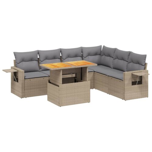 7-Piece Garden Sofa Set Outdoor Patio Lounge Wicker Rattan Furniture Setting Beige - Image 5