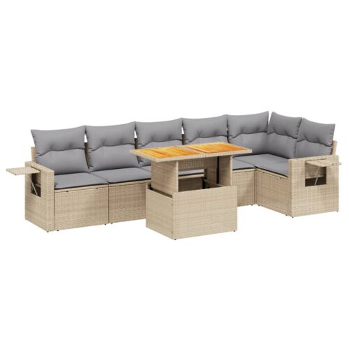 7-Piece Garden Sofa Set Outdoor Patio Lounge Wicker Rattan Furniture Setting Beige