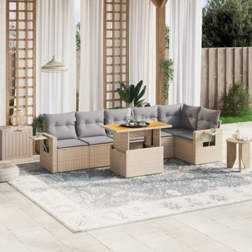 7-Piece Garden Sofa Set Outdoor Patio Lounge Wicker Rattan Furniture Setting Beige - Image 2