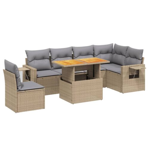 7-Piece Garden Sofa Set Outdoor Patio Lounge Wicker Rattan Furniture Setting Beige - Image 5