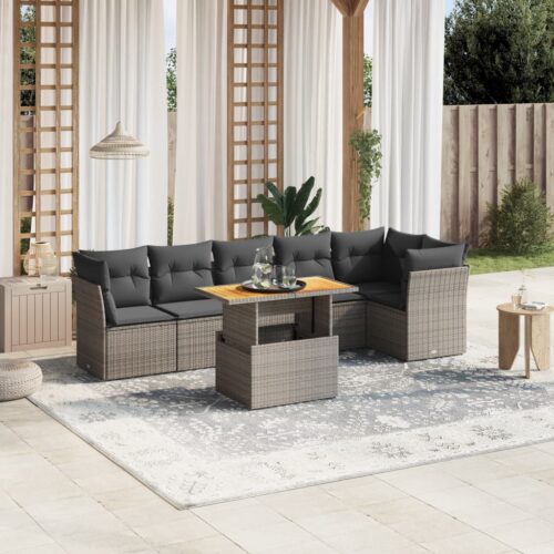 7-Piece Garden Sofa Set Outdoor Patio Lounge Wicker Rattan Furniture Setting Grey - Image 2