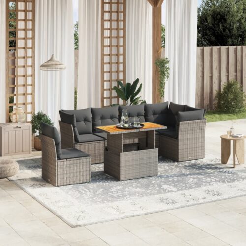 7-Piece Garden Sofa Set Outdoor Patio Lounge Wicker Rattan Furniture Setting Grey - Image 2