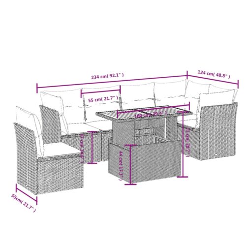 7-Piece Garden Sofa Set Outdoor Patio Lounge Wicker Rattan Furniture Setting Grey - Image 3