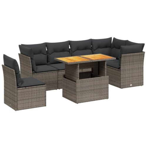 7-Piece Garden Sofa Set Outdoor Patio Lounge Wicker Rattan Furniture Setting Grey - Image 5