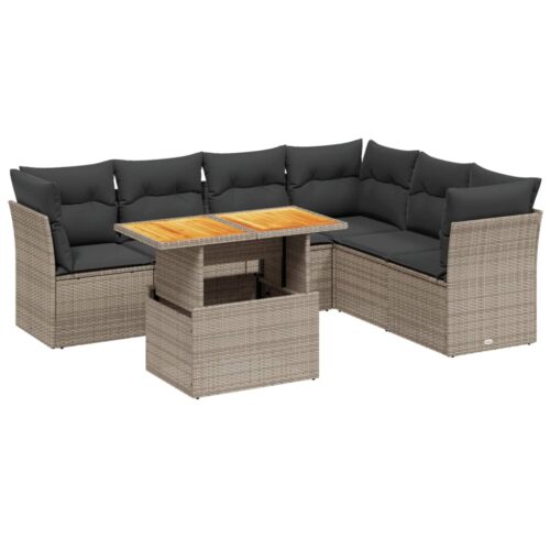 7-Piece Garden Sofa Set Outdoor Patio Lounge Wicker Rattan Furniture Setting Grey