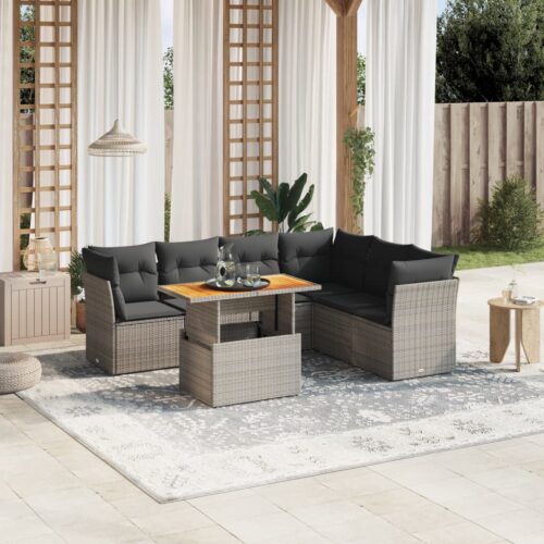 7-Piece Garden Sofa Set Outdoor Patio Lounge Wicker Rattan Furniture Setting Grey - Image 2