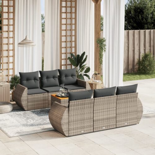 7-Piece Garden Sofa Set Outdoor Patio Lounge Wicker Rattan Furniture Setting Grey - Image 2