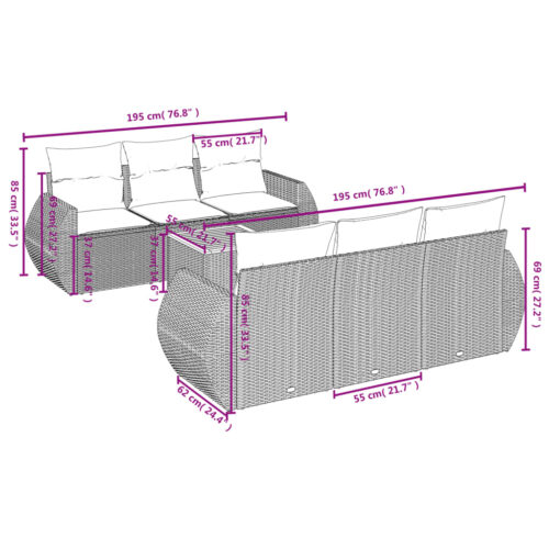7-Piece Garden Sofa Set Outdoor Patio Lounge Wicker Rattan Furniture Setting Grey - Image 7