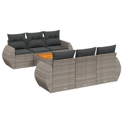 7-Piece Garden Sofa Set Outdoor Patio Lounge Wicker Rattan Furniture Setting Grey - Image 13