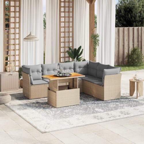 7-Piece Garden Sofa Set Outdoor Patio Lounge Wicker Rattan Furniture Setting Beige - Image 2