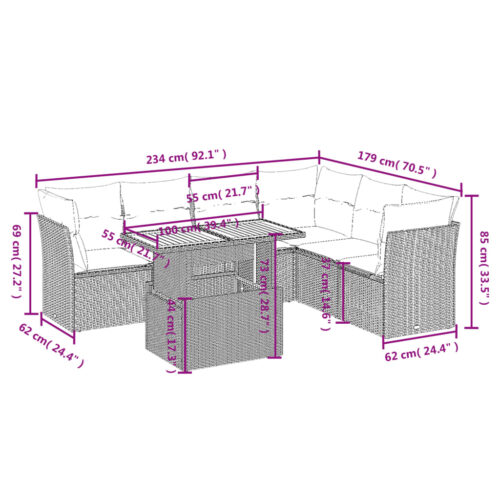 7-Piece Garden Sofa Set Outdoor Patio Lounge Wicker Rattan Furniture Setting Beige - Image 3