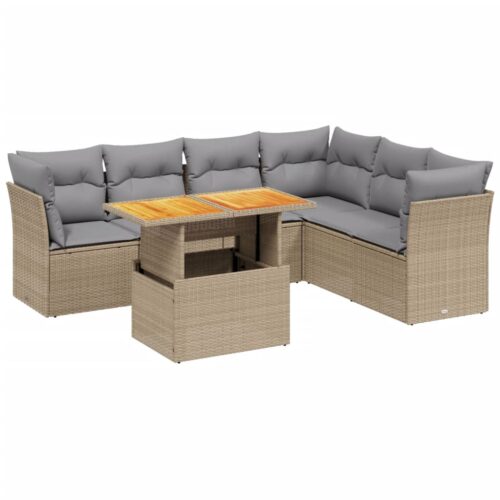 7-Piece Garden Sofa Set Outdoor Patio Lounge Wicker Rattan Furniture Setting Beige - Image 5