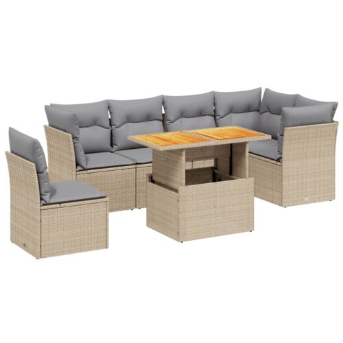 7-Piece Garden Sofa Set Outdoor Patio Lounge Wicker Rattan Furniture Setting Beige