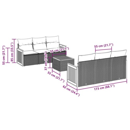 7-Piece Garden Sofa Set Outdoor Patio Lounge Wicker Rattan Furniture Setting Grey - Image 3