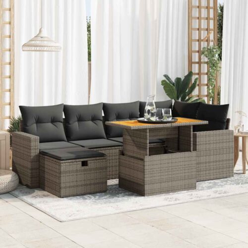 8-Piece Garden Sofa Set Outdoor Patio Lounge Couch Wicker Rattan Furniture Grey Acacia - Image 2