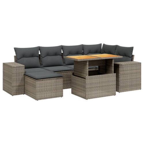 7-Piece Garden Sofa Set Outdoor Patio Lounge Wicker Rattan Furniture Setting Grey