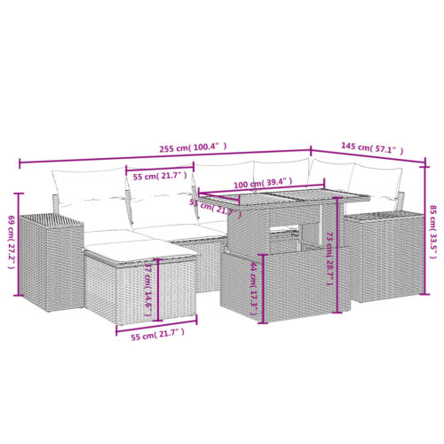 7-Piece Garden Sofa Set Outdoor Patio Lounge Wicker Rattan Furniture Setting Grey - Image 3