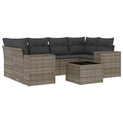 7-Piece Garden Sofa Set Outdoor Patio Lounge Wicker Rattan Furniture Setting Grey