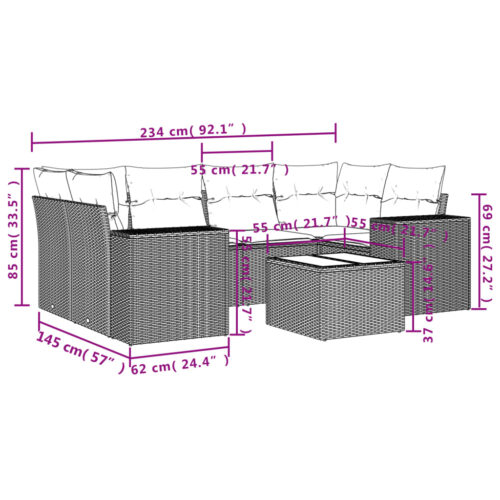 7-Piece Garden Sofa Set Outdoor Patio Lounge Wicker Rattan Furniture Setting Grey - Image 3