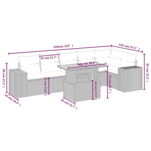 7-Piece Garden Sofa Set Outdoor Patio Lounge Wicker Rattan Furniture Setting Beige - Image 3