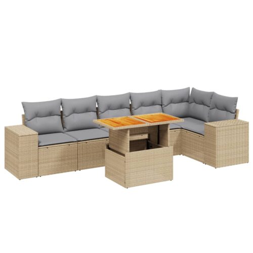 7-Piece Garden Sofa Set Outdoor Patio Lounge Wicker Rattan Furniture Setting Beige - Image 5