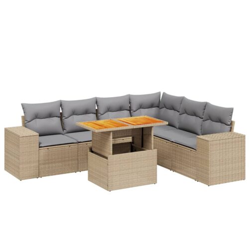 7-Piece Garden Sofa Set Outdoor Patio Lounge Wicker Rattan Furniture Setting Beige