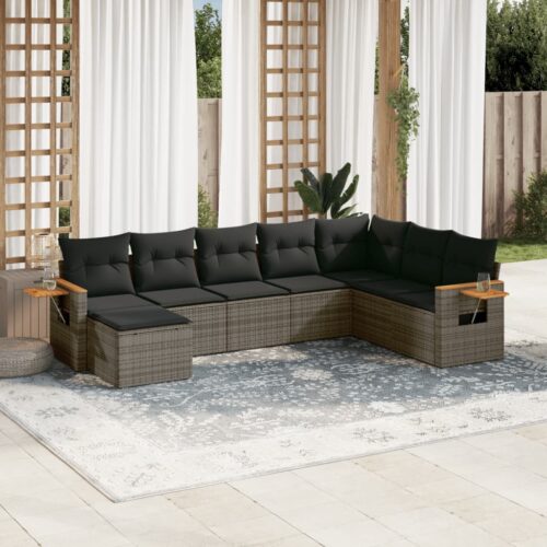 8-Piece Garden Sofa Set Outdoor Patio Lounge Couch Wicker Rattan Furniture Grey - Image 2