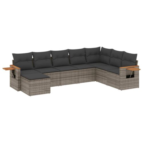 8-Piece Garden Sofa Set Outdoor Patio Lounge Couch Wicker Rattan Furniture Grey - Image 14