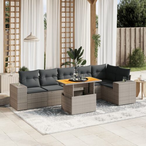 7-Piece Garden Sofa Set Outdoor Patio Lounge Wicker Rattan Furniture Setting Grey - Image 2