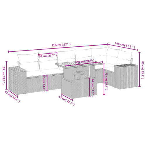 7-Piece Garden Sofa Set Outdoor Patio Lounge Wicker Rattan Furniture Setting Grey - Image 3