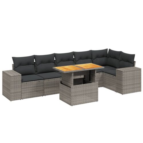 7-Piece Garden Sofa Set Outdoor Patio Lounge Wicker Rattan Furniture Setting Grey - Image 5